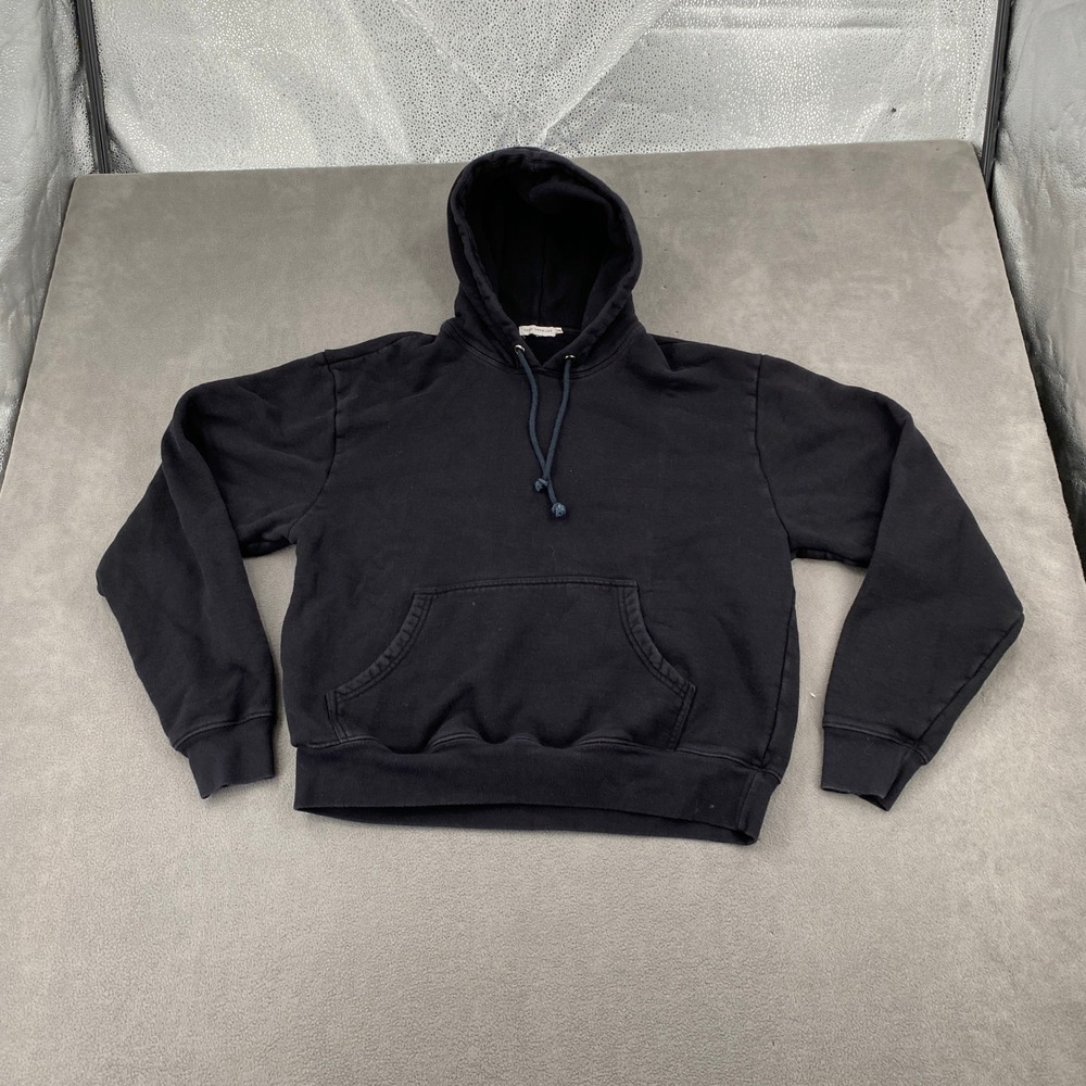 Good American Boyfriend Hoodie Black Cotton Fleece Sweatshirt Size 2 GS0242K